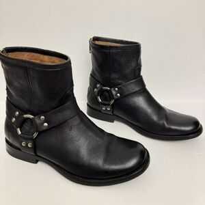 Frye Black Leather Harness Boots